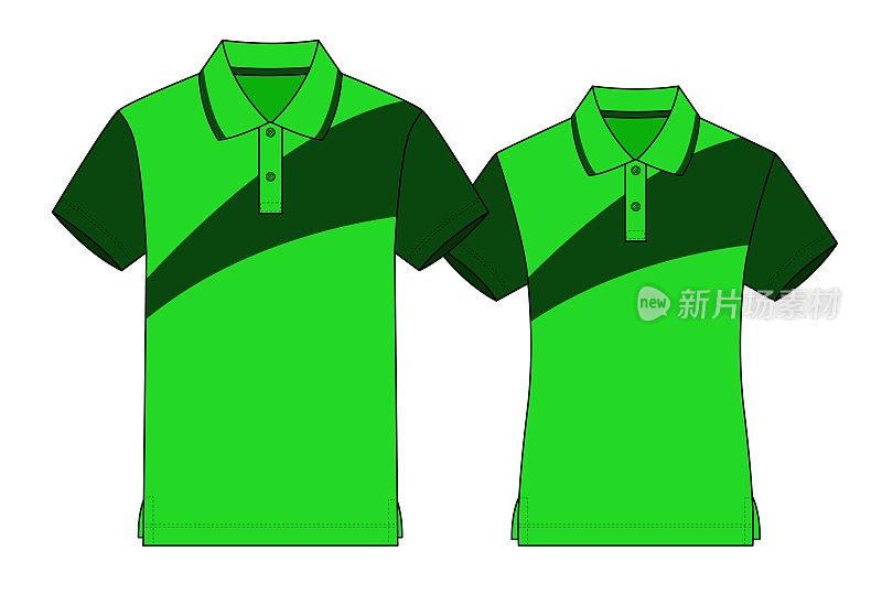 Men & Women Polo Shirt Design Green/Dark Green Vector